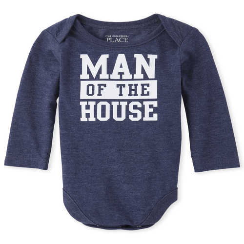 

Newborn Baby Boys Man Of The House Graphic Bodysuit - Blue - The Children's Place