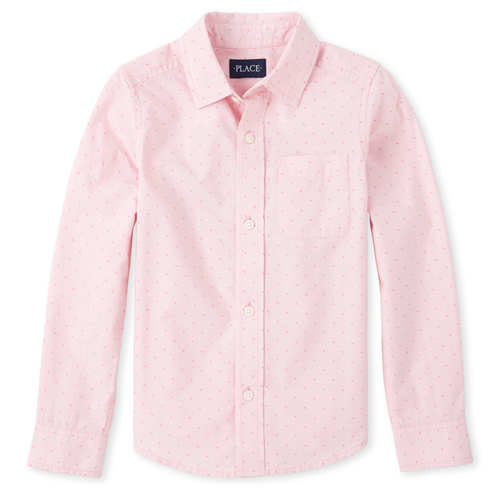 

s Boys Dot Poplin Button Down Shirt - Pink - The Children's Place