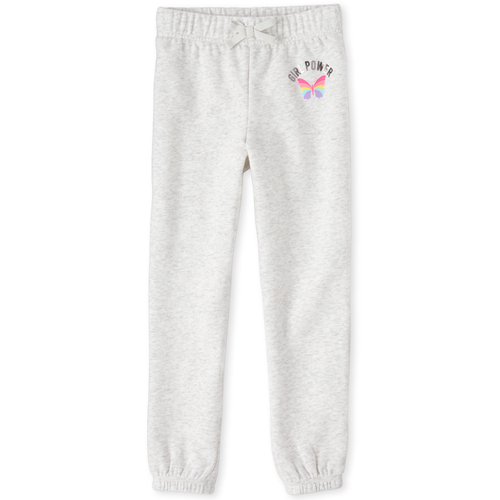 

Girls Active Foil Girl Power French Terry Sweatpants - Gray - The Children's Place