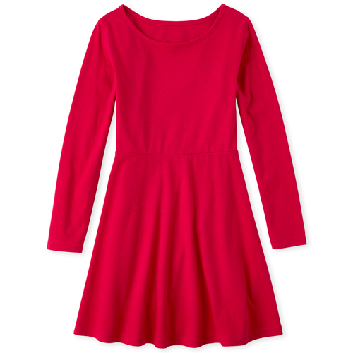 

Girls Heart Cut Out Matching Skater Dress - Red - The Children's Place