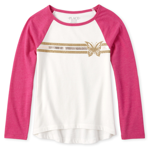 

Girls Embellished Raglan Top - Pink - The Children's Place