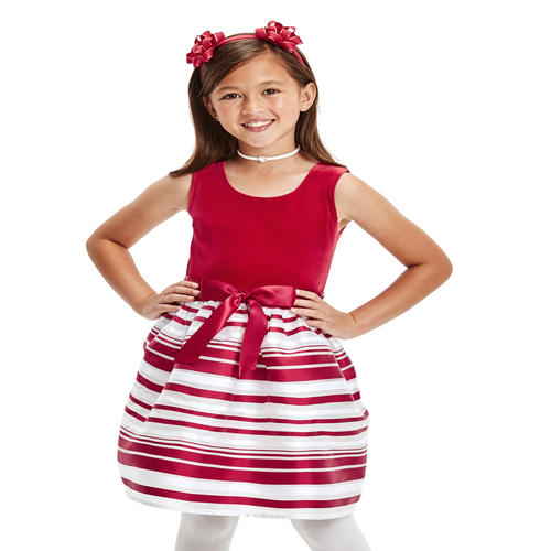 

Girls Velour Striped Matching Knit To Woven Dress - Red - The Children's Place