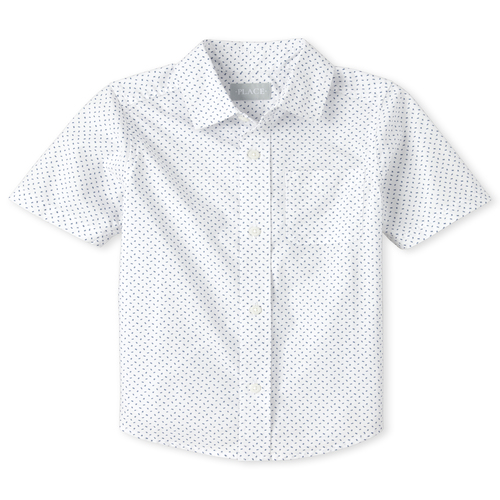 

s Boys Print Poplin Button Down Shirt - White - The Children's Place