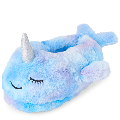 

Girls Narwhal Faux Fur Slippers - Blue - The Children's Place