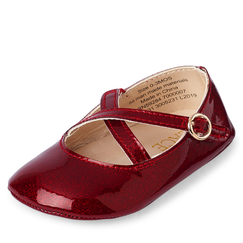 

Newborn Baby Glitter Cross Strap Ballet Flats - Red - The Children's Place