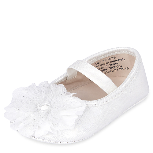 

Newborn Baby Iridescent Flower Ballet Flats - White - The Children's Place