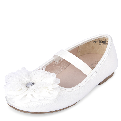 

Baby Girls Toddler Iridescent Flower Ballet Flats - White - The Children's Place