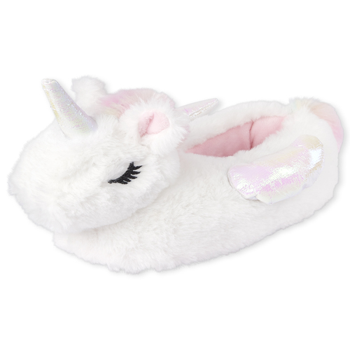 

Baby Girls Toddler Iridescent Unicorn Faux Fur Slippers - White - The Children's Place