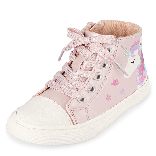 

Baby Girls Toddler Glitter Unicorn Hi Top Sneakers - Pink - The Children's Place