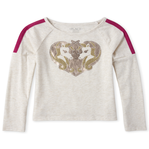 

Girls Embellished Striped Top - Tan - The Children's Place