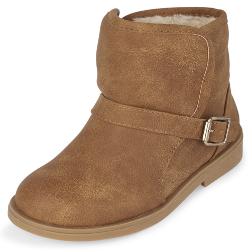 

Baby Girls Toddler Buckle Faux Fur Boots - Tan - The Children's Place