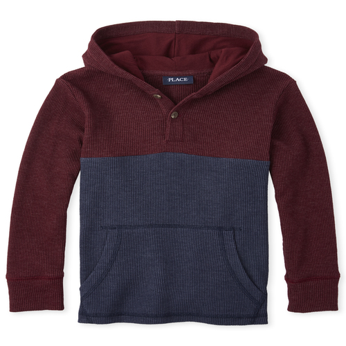 

s Boys Colorblock Thermal Henley Hoodie Top - Red - The Children's Place