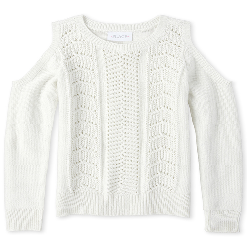 

Girls Glitter Cold Shoulder Sweater - White - The Children's Place