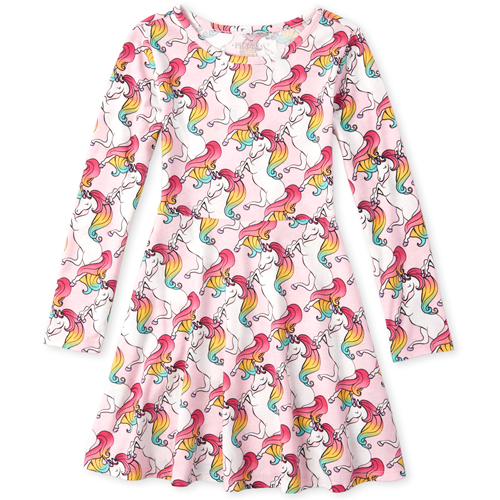 

Girls Rainbow Unicorn Matching Skater Dress - Pink - The Children's Place