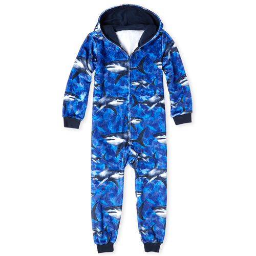 

s Boys Shark Cozy Fleece One Piece Pajamas - Blue - The Children's Place