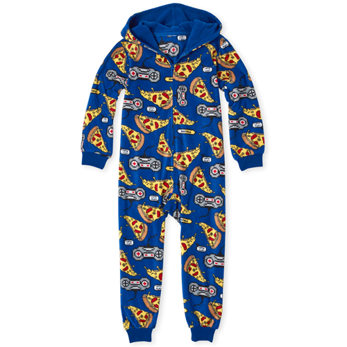 

s Boys Pizza Video Game Fleece One Piece Pajamas - Blue - The Children's Place