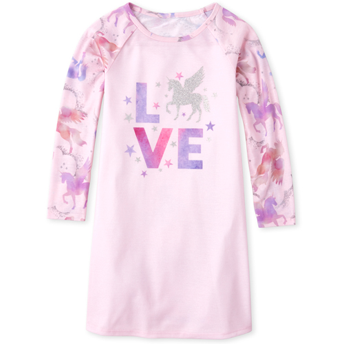 

Girls Glitter Love Unicorn Nightgown - Pink - The Children's Place