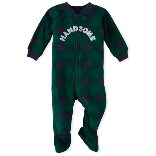 

s Baby And Toddler Boys Handsome Plaid Fleece One Piece Pajamas - Green - The Children's Place