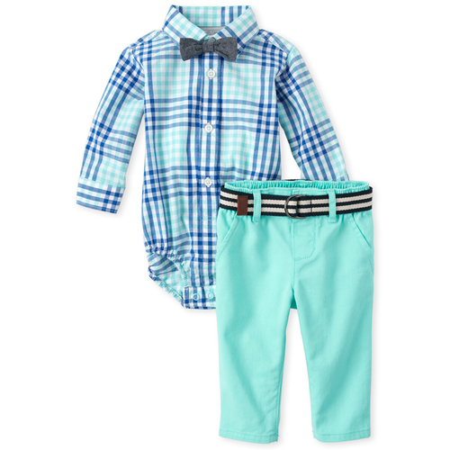 

Newborn Baby Boys Plaid Matching Outfit Set - Green - The Children's Place