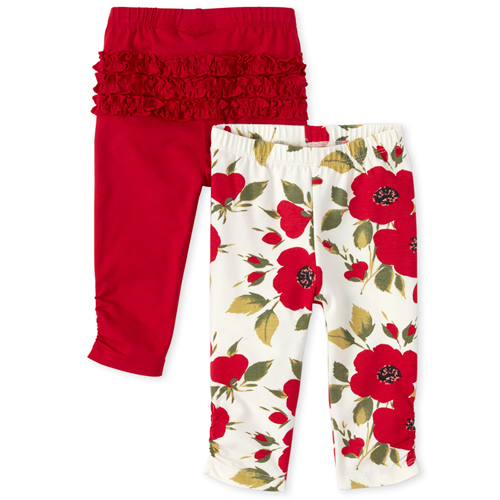 

Newborn Baby Floral Ruffle Pants 2-Pack - Red - The Children's Place