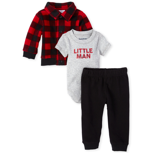 

Newborn Baby Boys Buffalo Plaid 3-Piece Playwear Set - Black - The Children's Place