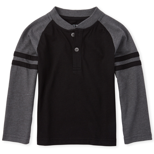 

s Baby And Toddler Boys Striped Arm Henley Top - Black - The Children's Place