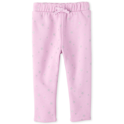 

Baby Girls Baby And Toddler Glitter Star French Terry Pants - Purple - The Children's Place