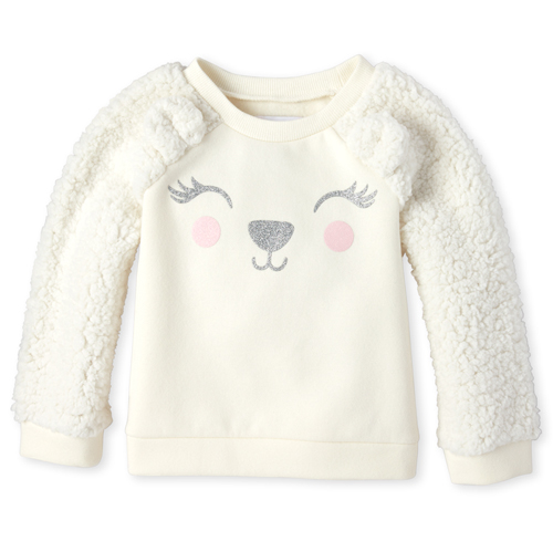 

s Baby And Toddler Glitter Polar Bear French Terry Sweatshirt - White - The Children's Place