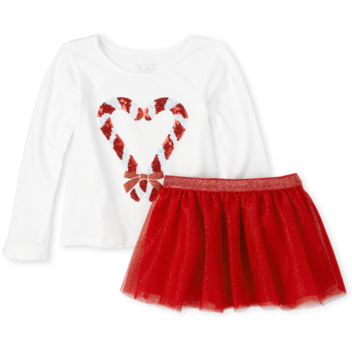 

s Baby And Toddler Sequin Candy Cane Tutu Skirt Set - White - The Children's Place