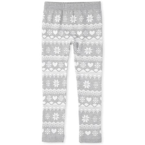 

Girls Glitter Fair Isle Fleece Lined Leggings - Gray - The Children's Place