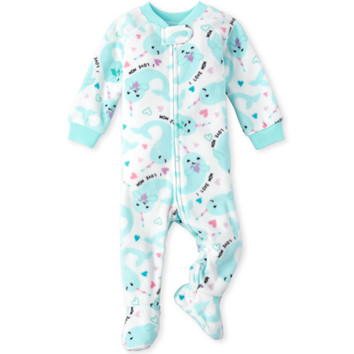 

s Baby And Toddler Matching Narwhal Fleece One Piece Pajamas - White - The Children's Place