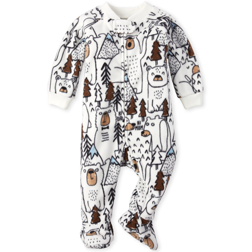 

s Baby And Toddler Boys Bear Forest Fleece One Piece Pajamas - White - The Children's Place