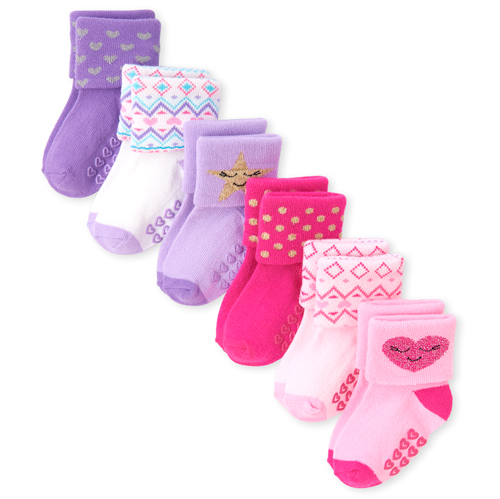 

s Baby And Toddler Glitter Fair Isle Turn Cuff Socks 6-Pack - Pink - The Children's Place