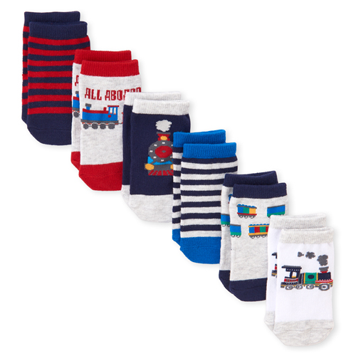 

Newborn Baby Boys Train Socks 6-Pack - Gray - The Children's Place