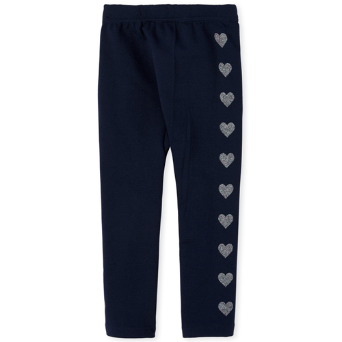 

Baby Girls Toddler Glitter Heart Side Stripe Fleece Leggings - Blue - The Children's Place