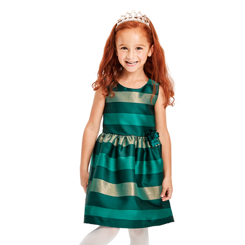 

s Toddler Metallic Striped Jacquard Matching Dress - Green - The Children's Place