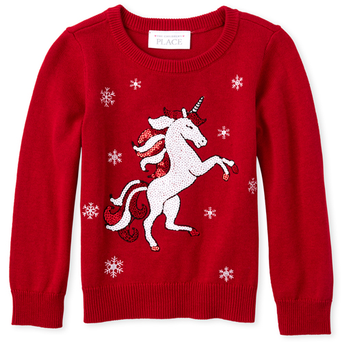 

s Baby And Toddler Sequin Christmas Unicorn Sweater - Red - The Children's Place