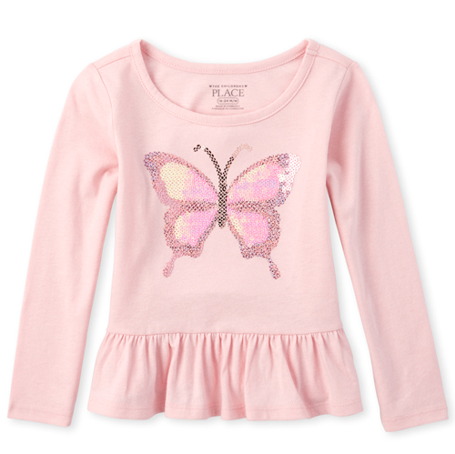 

s Baby And Toddler Embellished Animal Peplum Top - Pink - The Children's Place