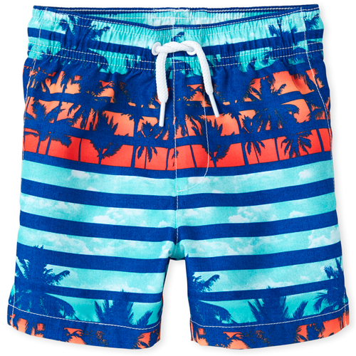 

Newborn Baby And Toddler Boys Palm Tree Swim Trunks - Blue - The Children's Place