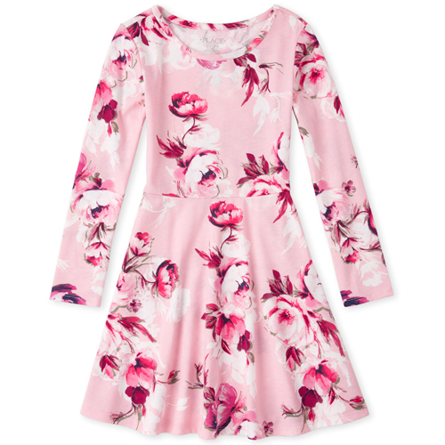 

Girls Floral Matching Skater Dress - Pink - The Children's Place