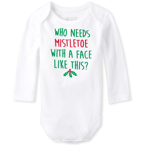 

Newborn Unisex Baby Mistletoe Graphic Bodysuit - White - The Children's Place