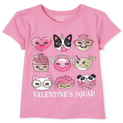 

s Glitter Valentine's Squad Graphic Tee - Pink T-Shirt - The Children's Place