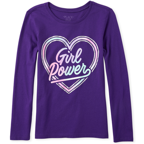 

Girls Glitter Girl Power Graphic Tee - Purple T-Shirt - The Children's Place