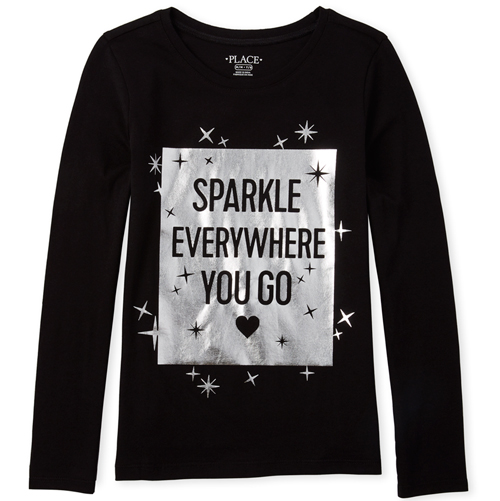 

Girls Foil Sparkle Graphic Tee - Black T-Shirt - The Children's Place