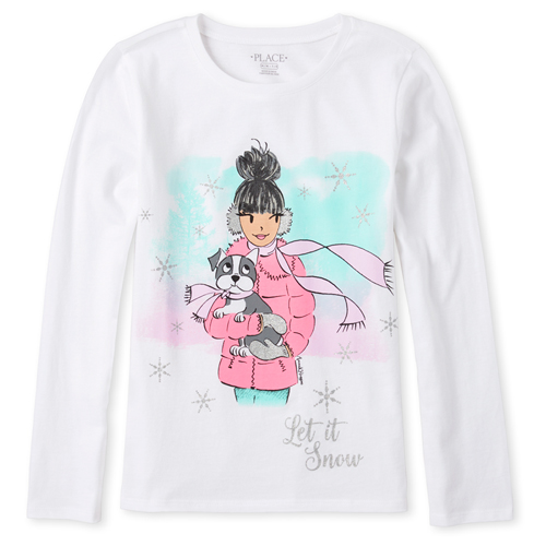 

s Glitter Let It Snow Graphic Tee - White T-Shirt - The Children's Place