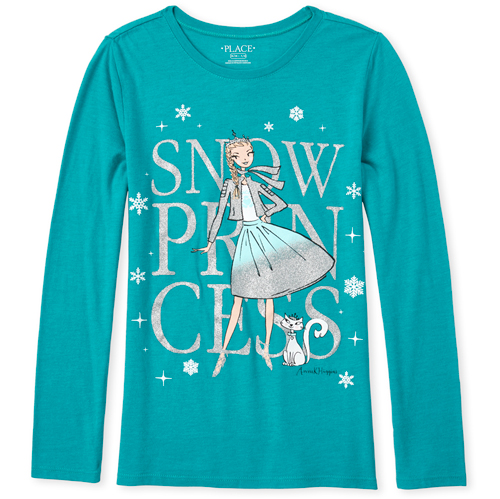 

s Glitter Snow Princess Graphic Tee - Green T-Shirt - The Children's Place