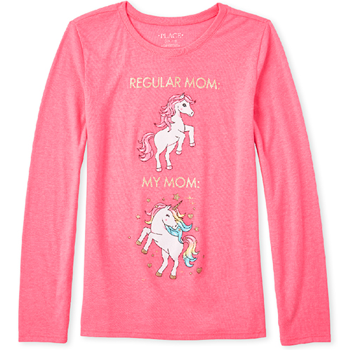 

Girls Glitter Unicorn Mom Graphic Tee - Pink T-Shirt - The Children's Place