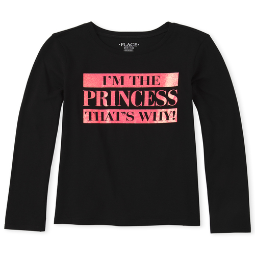 

Girls Glitter Princess Graphic Tee - Black T-Shirt - The Children's Place