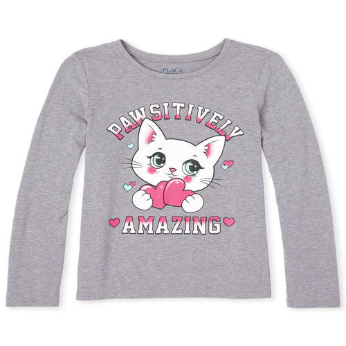 

s Glitter Cat Graphic Tee - Gray T-Shirt - The Children's Place