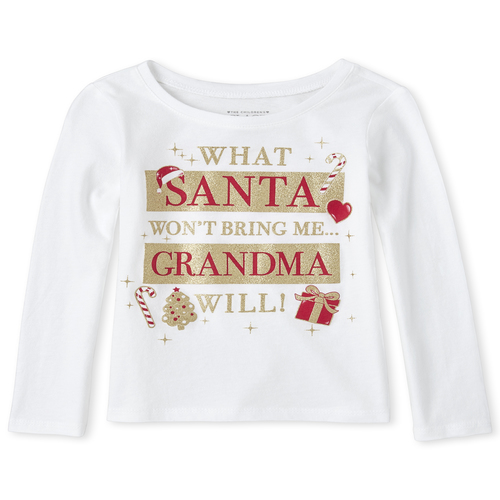 

s Baby And Toddler Glitter Santa Grandma Graphic Tee - White T-Shirt - The Children's Place